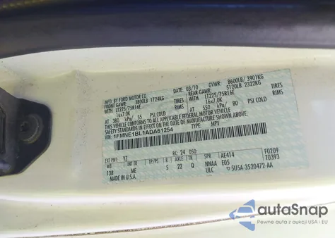 2010 Ford E-150 Xl/Xlt из США, поврежденный, VIN 1FMNE1BL1ADA61254